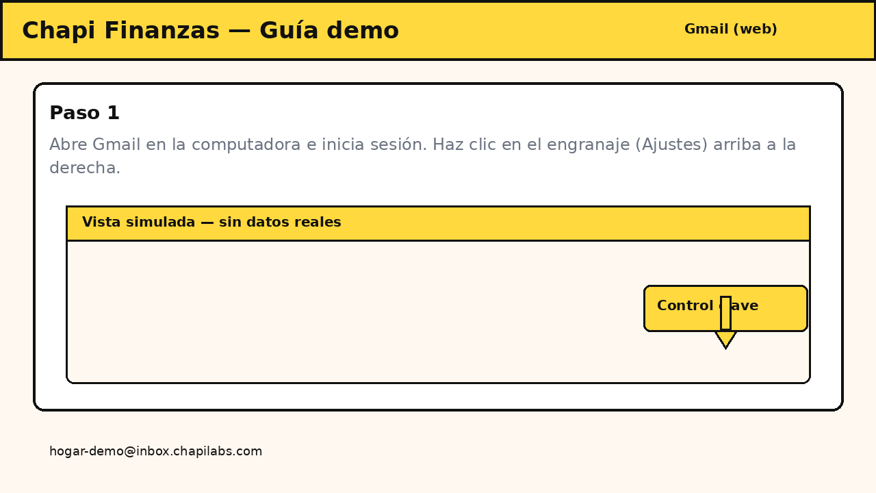 Gmail en el navegador con el icono de Ajustes resaltado arriba a la derecha.