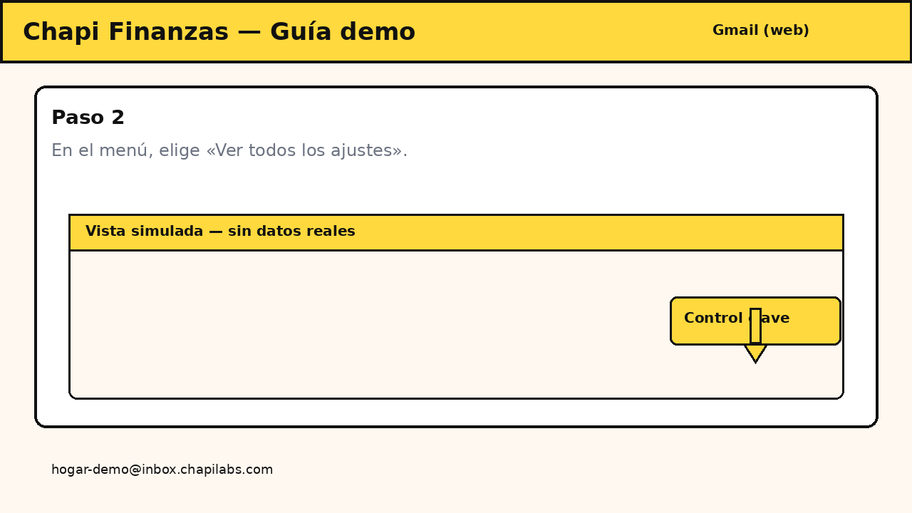 Menú de Gmail con la opción Ver todos los ajustes.
