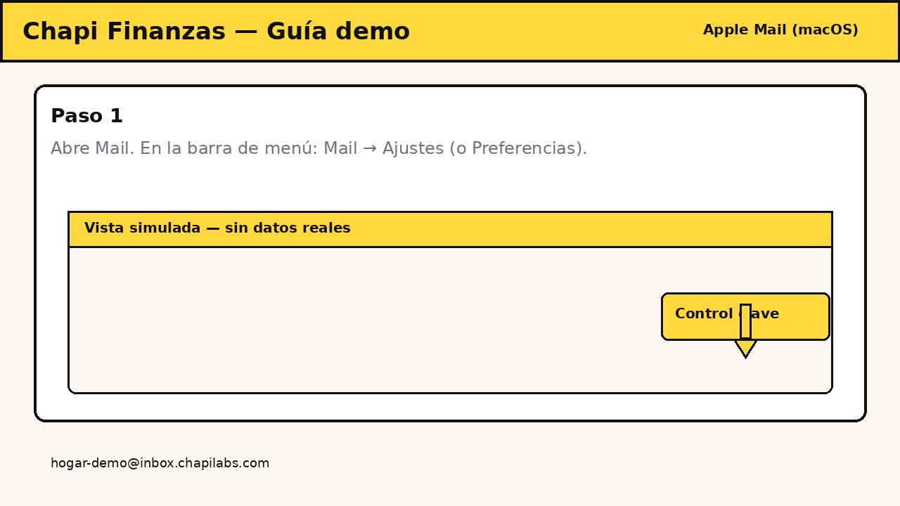 Menú Mail en macOS con la opción Ajustes.