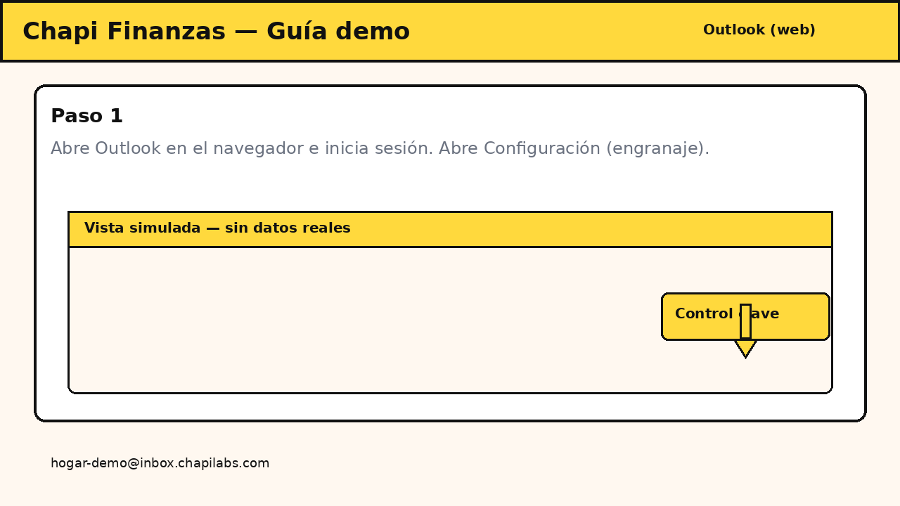 Outlook web con el botón de configuración resaltado.