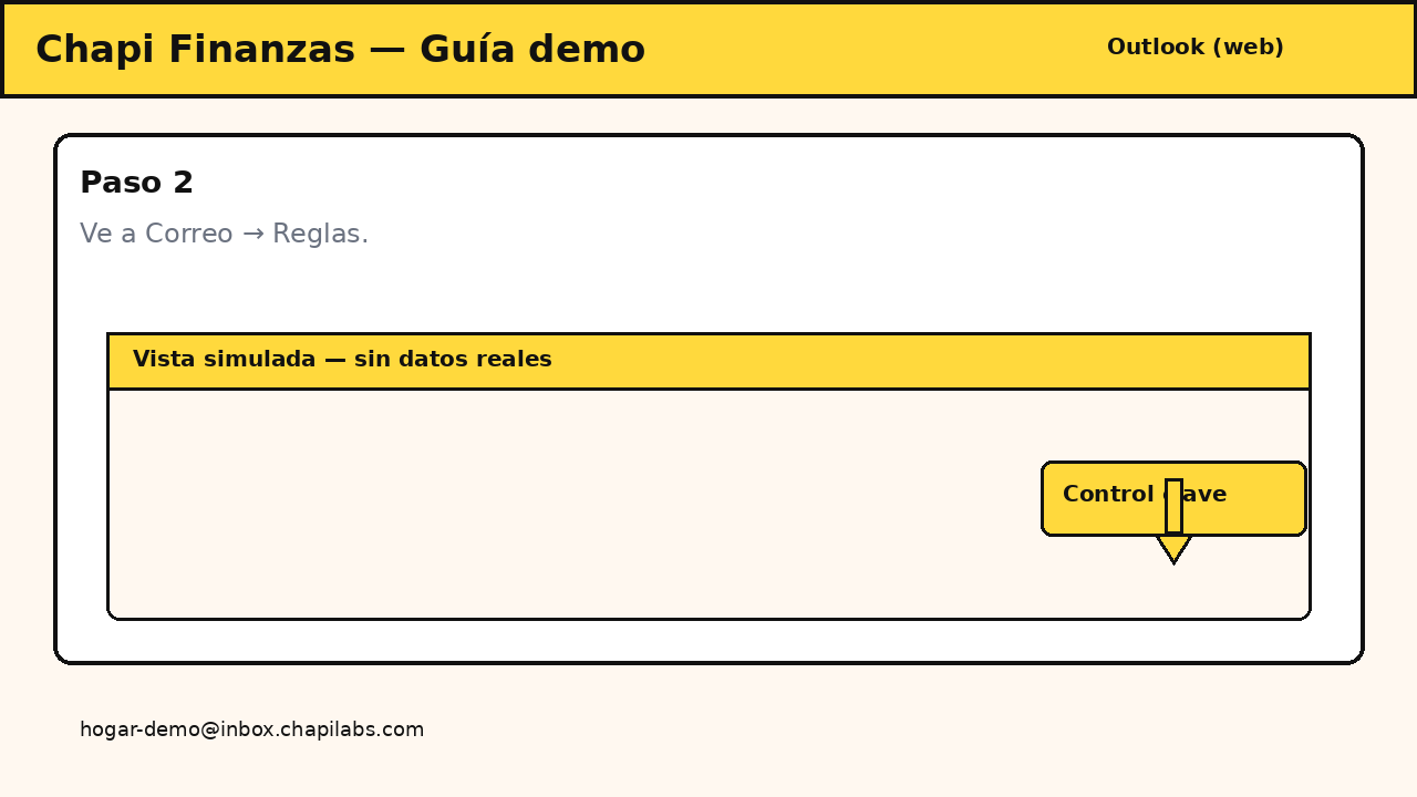Sección de reglas de correo en Outlook.
