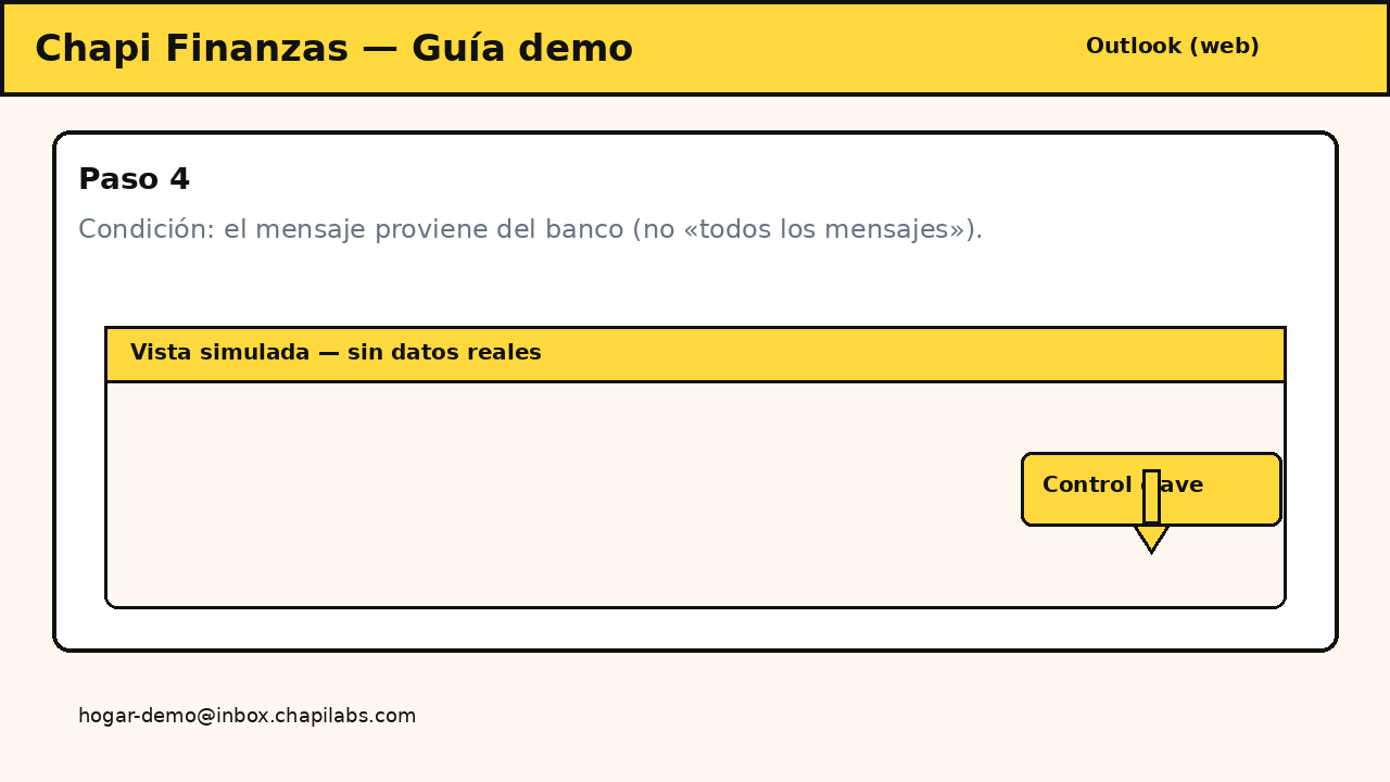 Condición De del remitente del banco en una regla de Outlook.