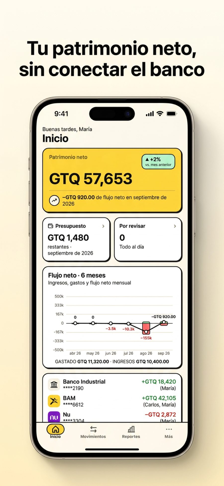Captura de App Store: patrimonio neto en Chapi Finanzas sin conectar el banco.